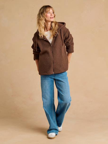 Sweat zippé en sherpa évolutif avec protège bébé écru+noir+taupe - vertbaudet enfant 