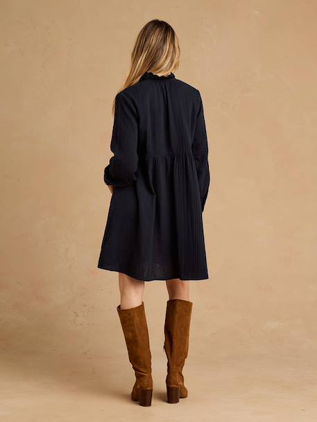 Robe de grossesse et allaitement en gaze de coton noir+terracotta - vertbaudet enfant 