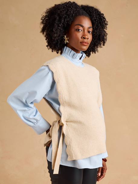 Pull sans manches beige chiné+rouge - vertbaudet enfant 