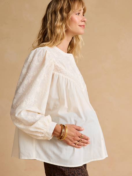 Blouse de grossesse et allaitement brodée crème - vertbaudet enfant 