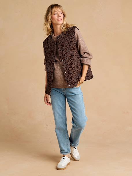 Veste matelassée évolutive avec protège-bébé grossesse et post grossesse en gaze de coton chocolat+écru+kaki - vertbaudet enfant 