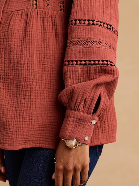 Blouse grossesse et allaitement en dentelle macramé blanc+terracotta - vertbaudet enfant 