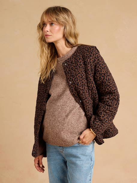 Veste matelassée évolutive avec protège-bébé grossesse et post grossesse en gaze de coton chocolat+écru+kaki - vertbaudet enfant 