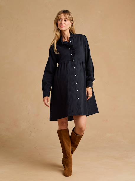 Robe de grossesse et allaitement en gaze de coton noir+terracotta - vertbaudet enfant 