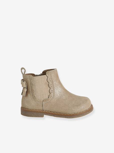 Eerste stap schoenen baby boots leer bruin+goudgeel+zwart - vertbaudet enfant 