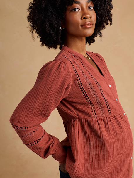 Zwangerschaps- en borstvoedingsblouse in macramé kant ENVIE DE FRAISE terracotta+wit - vertbaudet enfant 