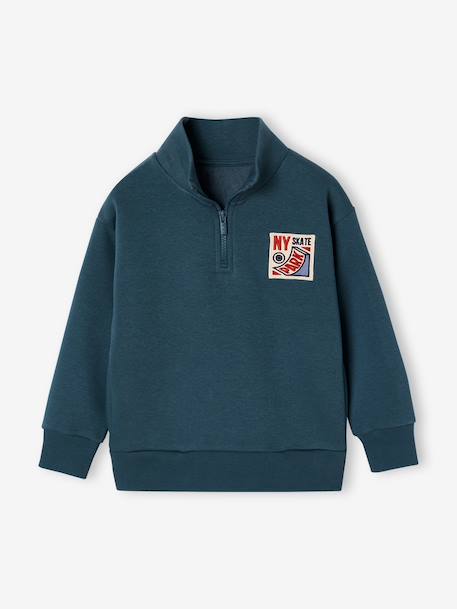 Sweater met ritskraag jongen geel+groenblauw - vertbaudet enfant 