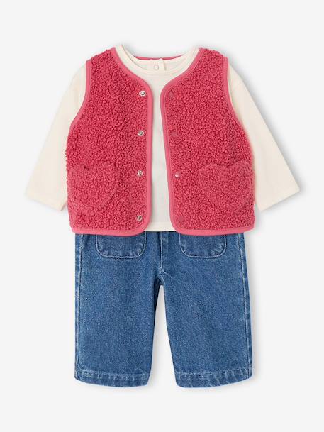 3-delige babyset meisje roze (poederkleur) - vertbaudet enfant 