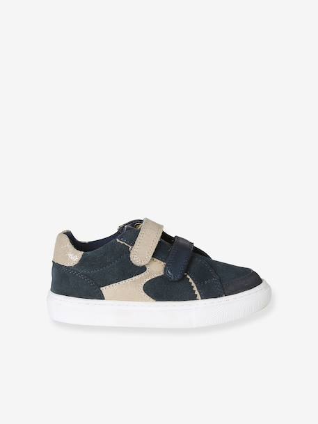 Baskets enfant fille cuir à scratchs blanc imprimé+écru+marine - vertbaudet enfant 