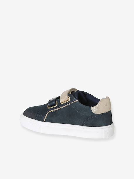 Baskets enfant fille cuir à scratchs blanc imprimé+écru+marine - vertbaudet enfant 
