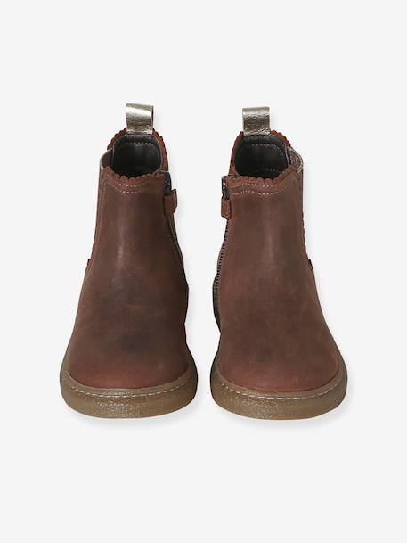 Leren kinderboots met rits bruin+goudgeel - vertbaudet enfant 
