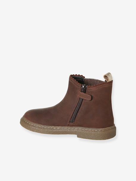 Leren kinderboots met rits bruin+goudgeel - vertbaudet enfant 