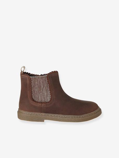 Leren kinderboots met rits bruin+goudgeel - vertbaudet enfant 