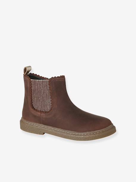 Leren kinderboots met rits bruin+goudgeel - vertbaudet enfant 