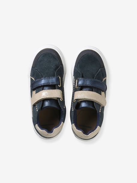 Baskets enfant fille cuir à scratchs blanc imprimé+écru+marine - vertbaudet enfant 