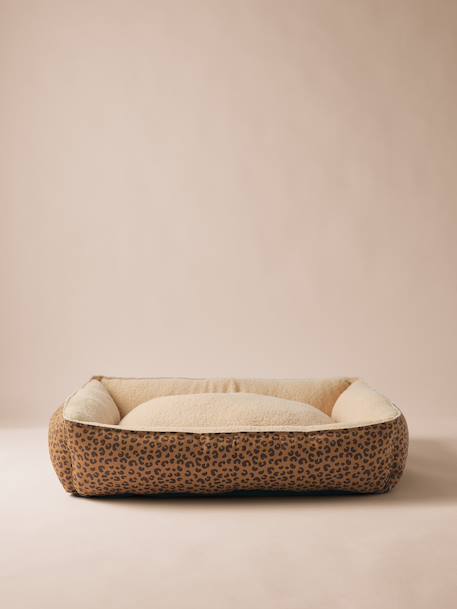 Panier matelassé en velours pour chien, disponible en 3 tailles camel+marron imprimé - vertbaudet enfant 