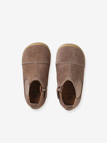 Boots souples en cuir zippées et élastiquées beige+camel+marine - vertbaudet enfant 