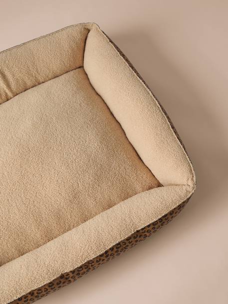 Panier matelassé en velours pour chien, disponible en 3 tailles camel+marron imprimé - vertbaudet enfant 