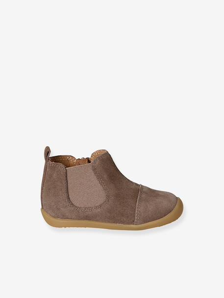 Boots souples en cuir zippées et élastiquées beige+camel+marine - vertbaudet enfant 