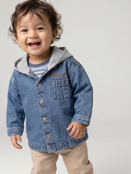 Personaliseerbaar denim hemd voor baby's met capuchon stone - vertbaudet enfant 