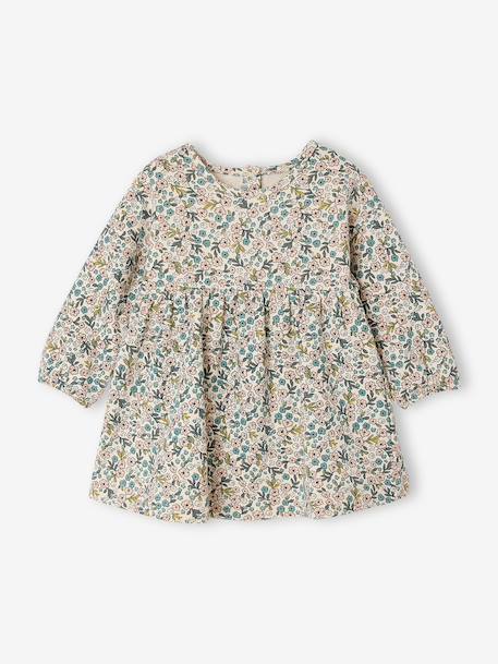 Ensemble bébé fille 3 pièces robe cardigan bandeau bleu grisé+corail+vert+vieux rose - vertbaudet enfant 