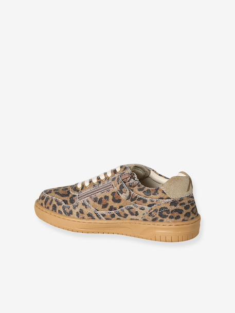 Meisjessneakers van leer met veters beige+bruin+goudgeel - vertbaudet enfant 