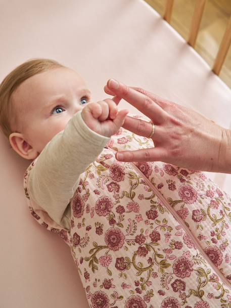 Mouwloze trappelzak van katoenen gaas roze, bedrukt - vertbaudet enfant 