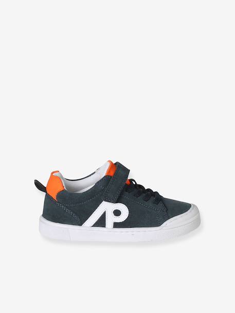 Jongenssneakers van leer met elastische veters marineblauw - vertbaudet enfant 