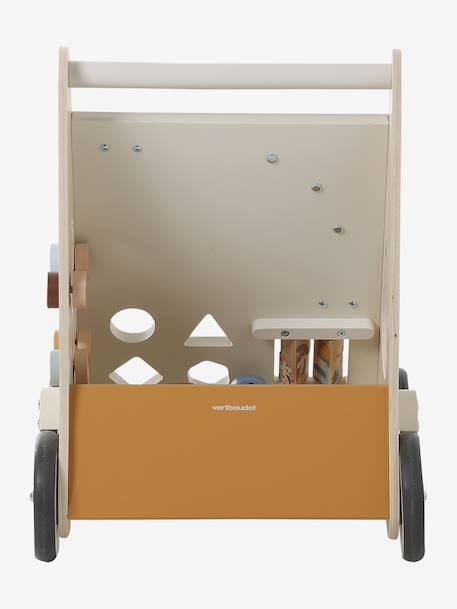 Loopwagen met houten remmen hout+karamel+rozen+wit - vertbaudet enfant 