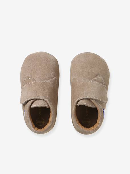 Leren babyslofjes met klittenband beige+bruin - vertbaudet enfant 