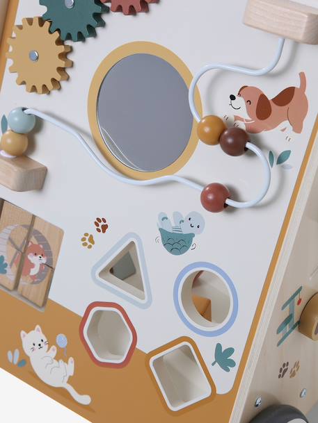 Loopwagen met houten remmen hout+karamel+rozen+wit - vertbaudet enfant 