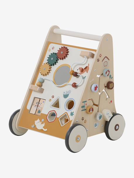Loopwagen met houten remmen hout+karamel+rozen+wit - vertbaudet enfant 