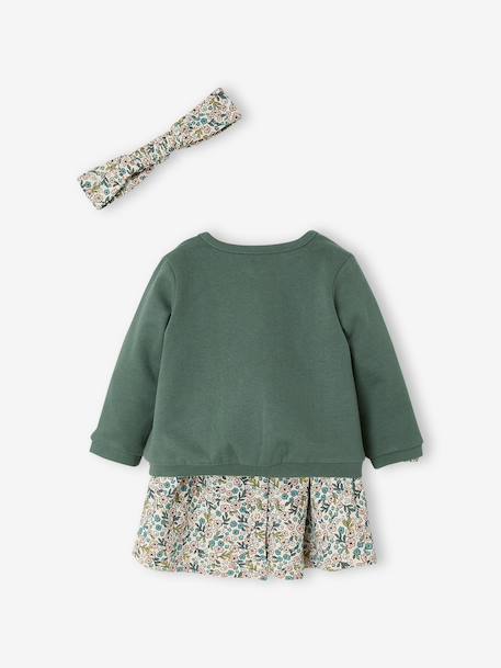 Ensemble bébé fille 3 pièces robe cardigan bandeau bleu grisé+corail+vert+vieux rose - vertbaudet enfant 