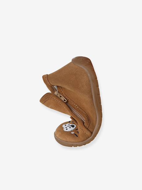 Chaussons bébé cuir souple zip marron+vert sauge - vertbaudet enfant 