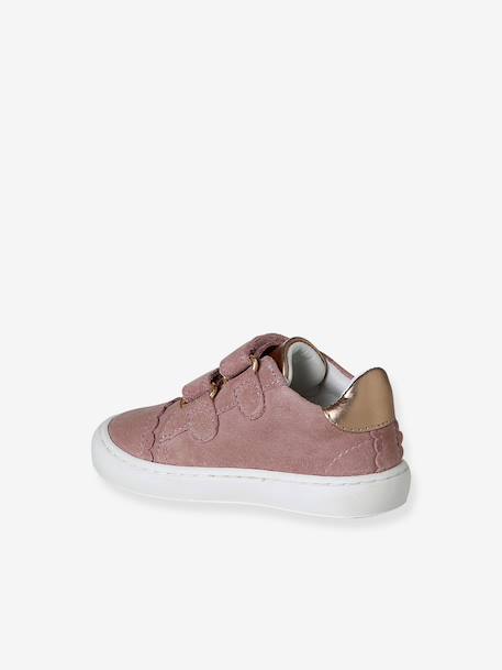 Baskets bébé fille cuir à scratchs blanc+or+rose poudré - vertbaudet enfant 