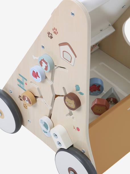 Loopwagen met houten remmen hout+karamel+rozen+wit - vertbaudet enfant 