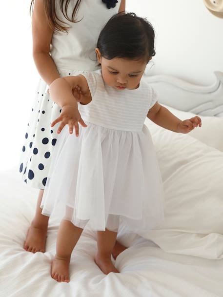 Robe de cérémonie bébé avec tulle - blanc