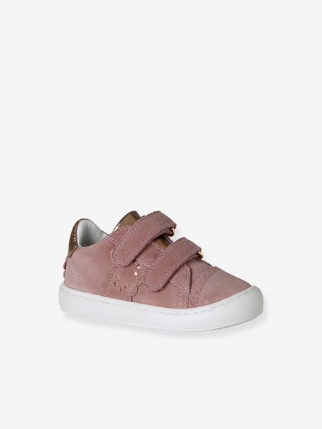 Baskets met klittenband van leer baby goud+roze (poederkleur)+wit - vertbaudet enfant 