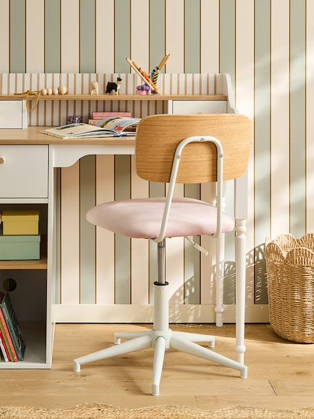 Chaise de bureau métal et bois LIGNE SCHOOL gris+rose - vertbaudet enfant 