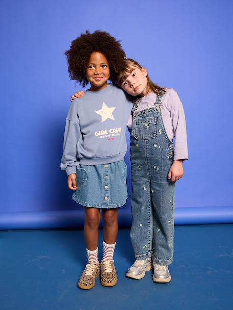 Spijkerrok met hartvormige zak voor meisjes gebleekt denim+ongewassen denim - vertbaudet enfant 