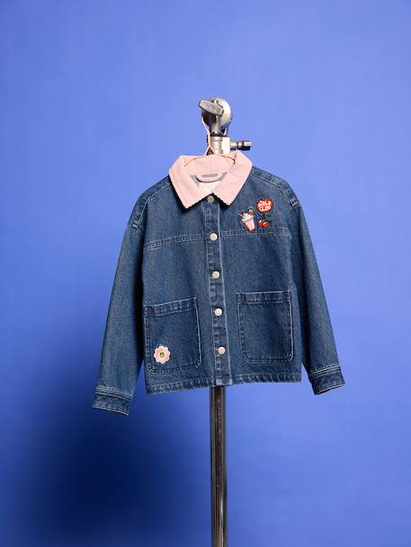Veste denim fille col velours bleu moyen - vertbaudet enfant 