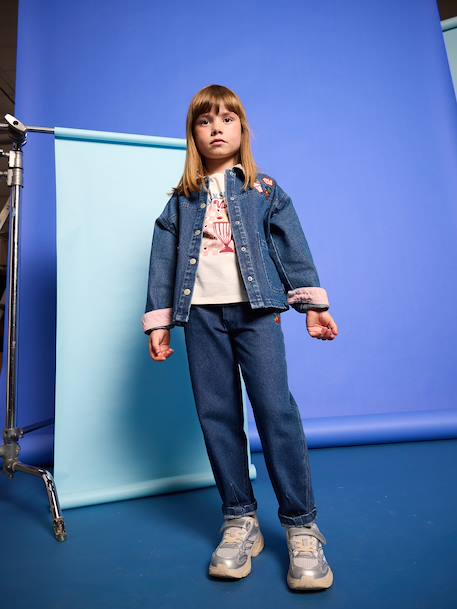 Veste denim fille col velours bleu moyen - vertbaudet enfant 