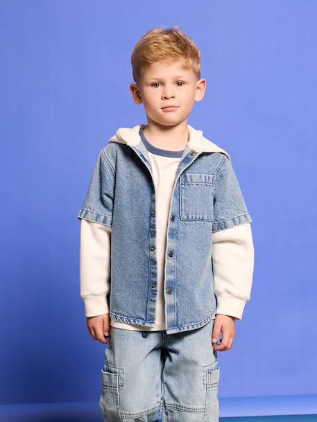 Hemd met gelaagd effect en sweater met capuchon voor jongens double stone - vertbaudet enfant 