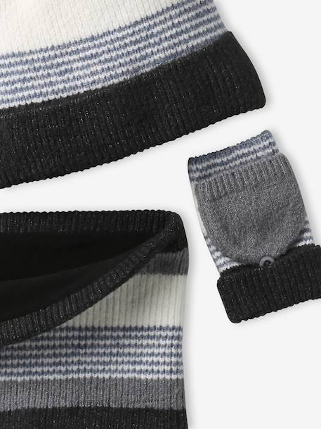 Ensemble garçon bonnet + snood + gants rayés gris+marine - vertbaudet enfant 
