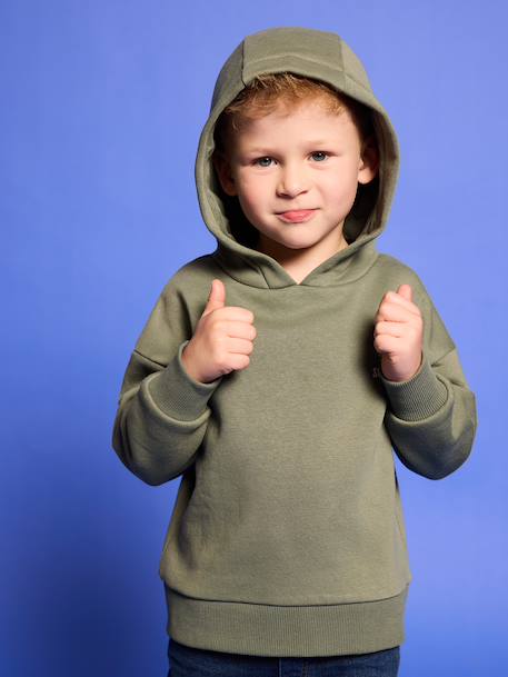 Sweater met capuchon en motief op de borst Basics jongens saliegroen+sinaasappel - vertbaudet enfant 
