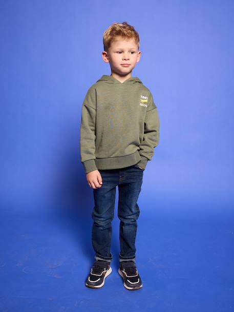 Sweater met capuchon en motief op de borst Basics jongens saliegroen+sinaasappel - vertbaudet enfant 