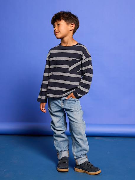 Rechte jeans voor jongens met omslag ongewassen denim+stone - vertbaudet enfant 