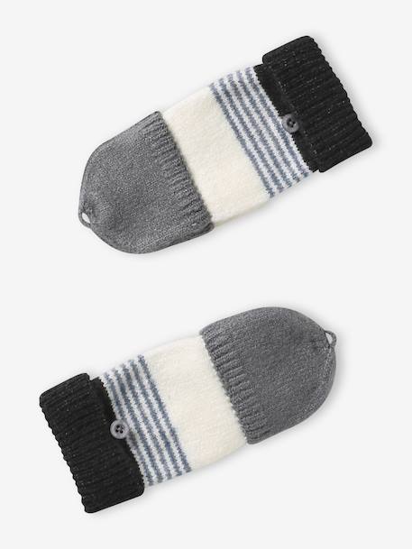 Gestreepte set van muts + snood + handschoenen voor jongens grijs+marine - vertbaudet enfant 