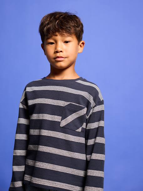 T-shirt met lange mouwen met gestreept effect voor jongens marineblauw+wit, gestreept - vertbaudet enfant 