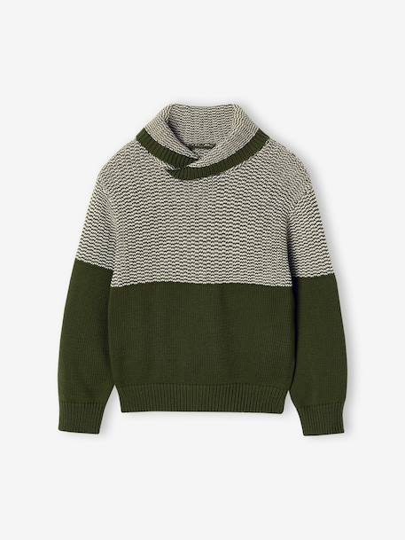 Jongenssweater met sjaalkraag groen+marineblauw - vertbaudet enfant 